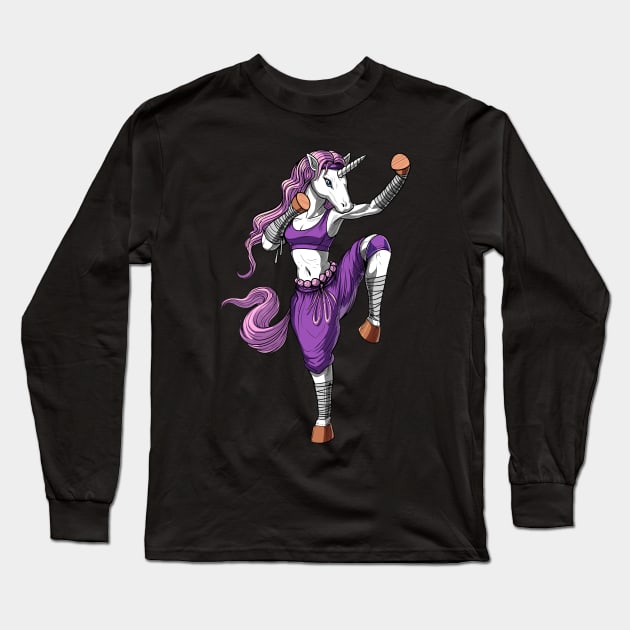 Unicorn Kickboxing Ninja Long Sleeve T-Shirt by underheaven